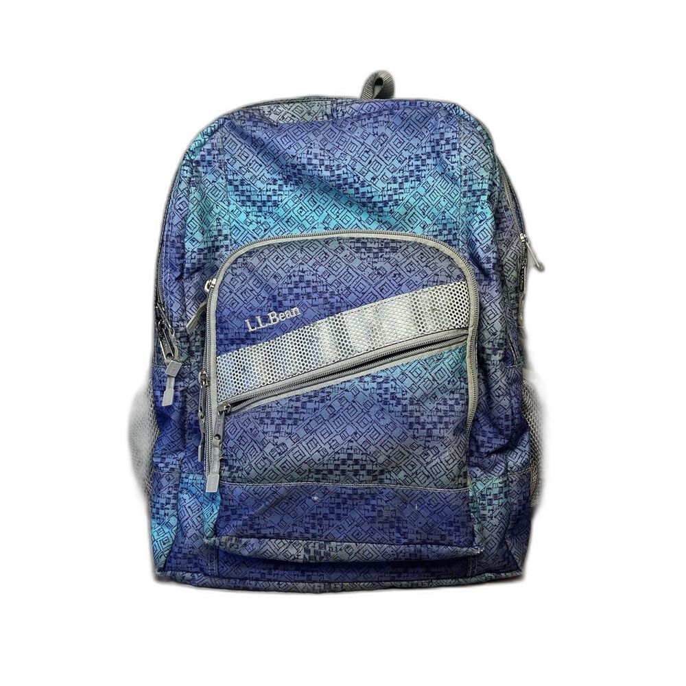 LL Bean School Backpack Book Bag All Over Print Purple Blue 505445